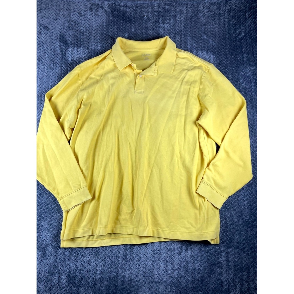 L.L. Bean Polo Shirt Mens 2XL Bright Yellow Cotton Performance Golf Tennis Tail